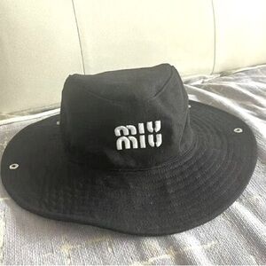 Miu Miu Black Bucket Hat With Signature Logo